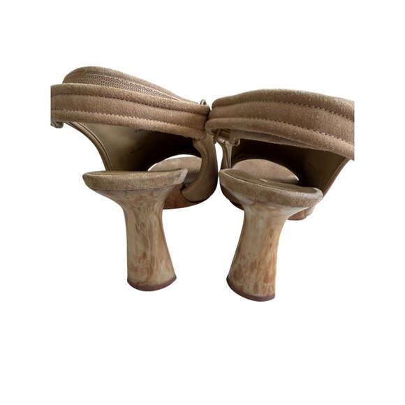 VINCE Tan Suede Marbled Horn Heel Slingback Sandals Size 41 / US 10 - Picture 8 of 9